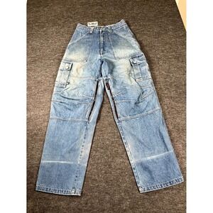 First Down Cargo Jeans Mens Blue 32x34 Blue Denim Zip Pocket Wide Leg Classic